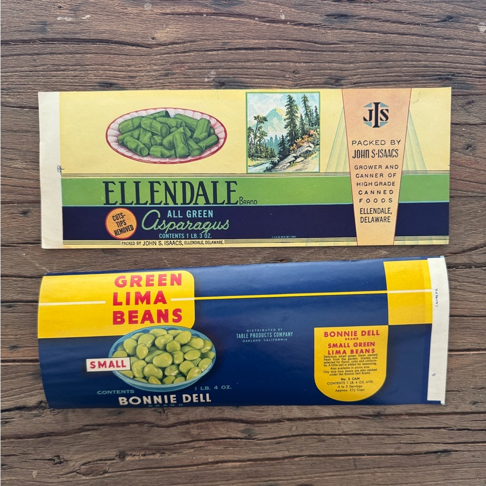 Pair Vintage Antique Canned Vegetable Labels -Perfect for Framing, Kitchen Decor